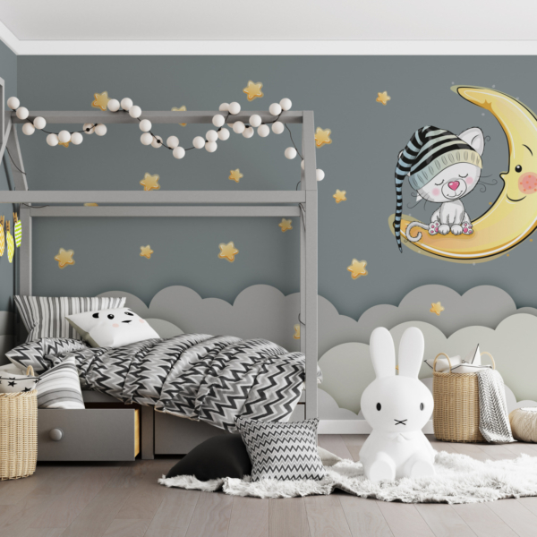 Fototapete Schlafende Katze auf dem Mond