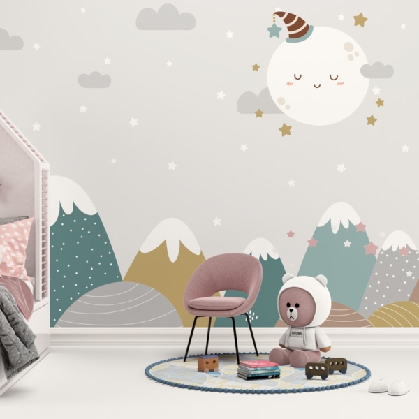 Wandmalerei des ruhigen Schlafs des Mondes für Kinder