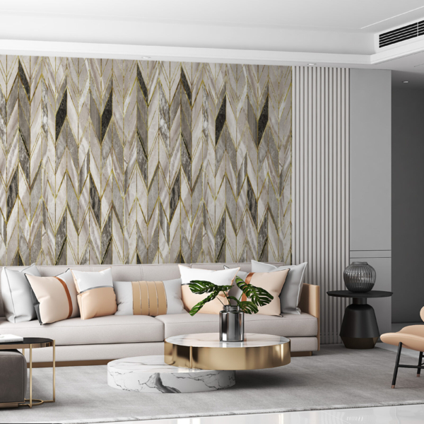 Wandmalerei Silber Fischgrätenmuster