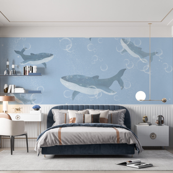 Wandgemälde mit einer Herde von Walen