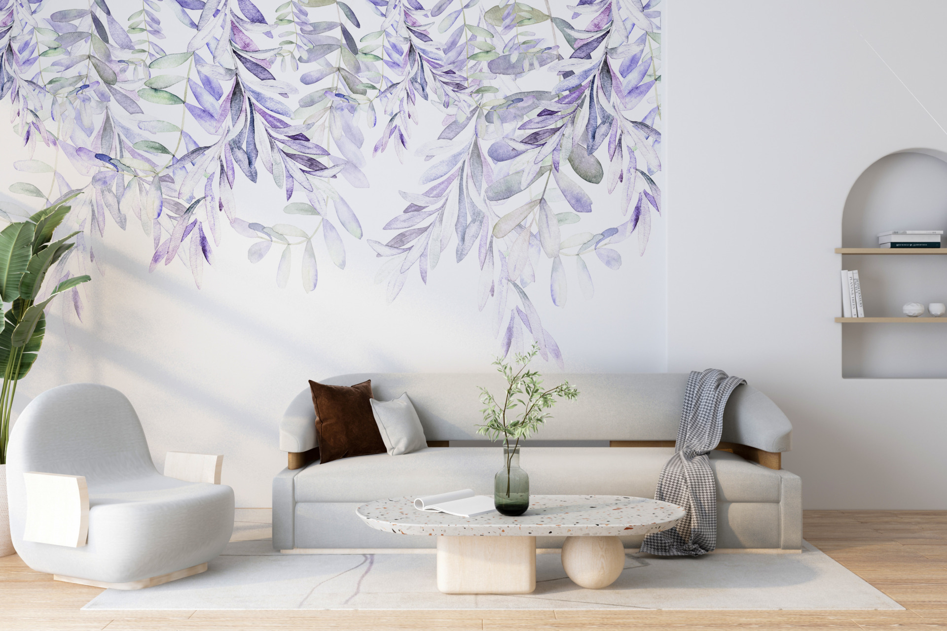 Wandgemälde Decke aus lila Zweigen