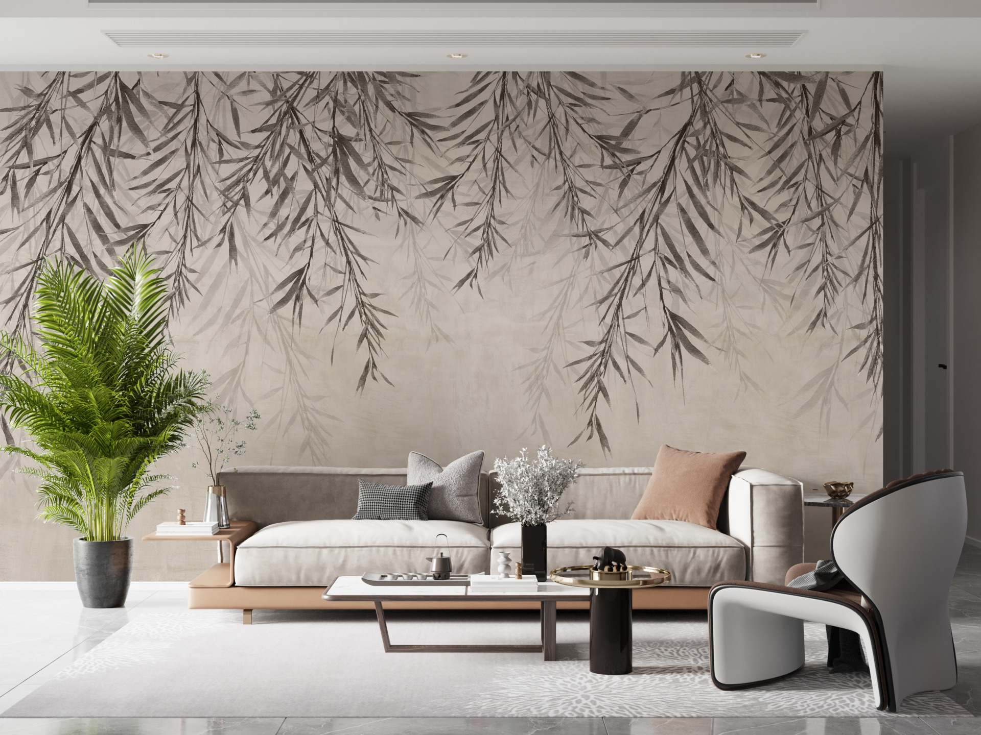 Fototapete mit Olivenzweig an der Decke