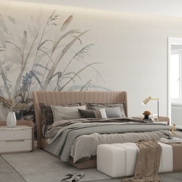 Fototapete mit Gräsern im Nebel