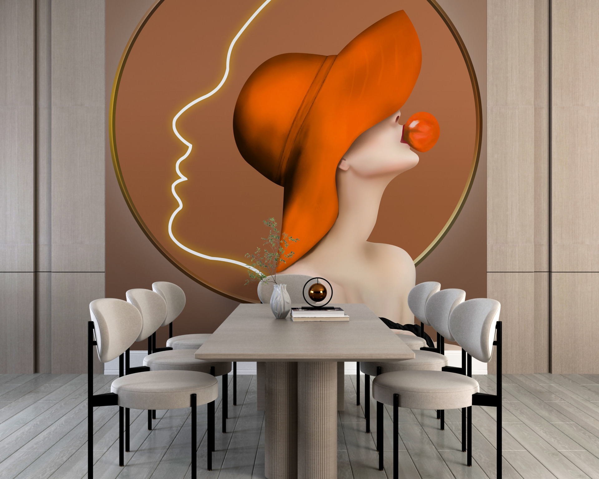 Väggmålning i en röd hatt