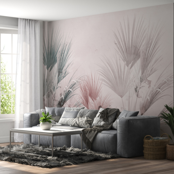 Wandgemälde mit Fächern aus bunten Gräsern