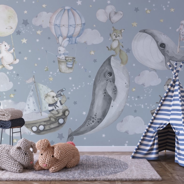 Wandgemälde Wale in den Wolken