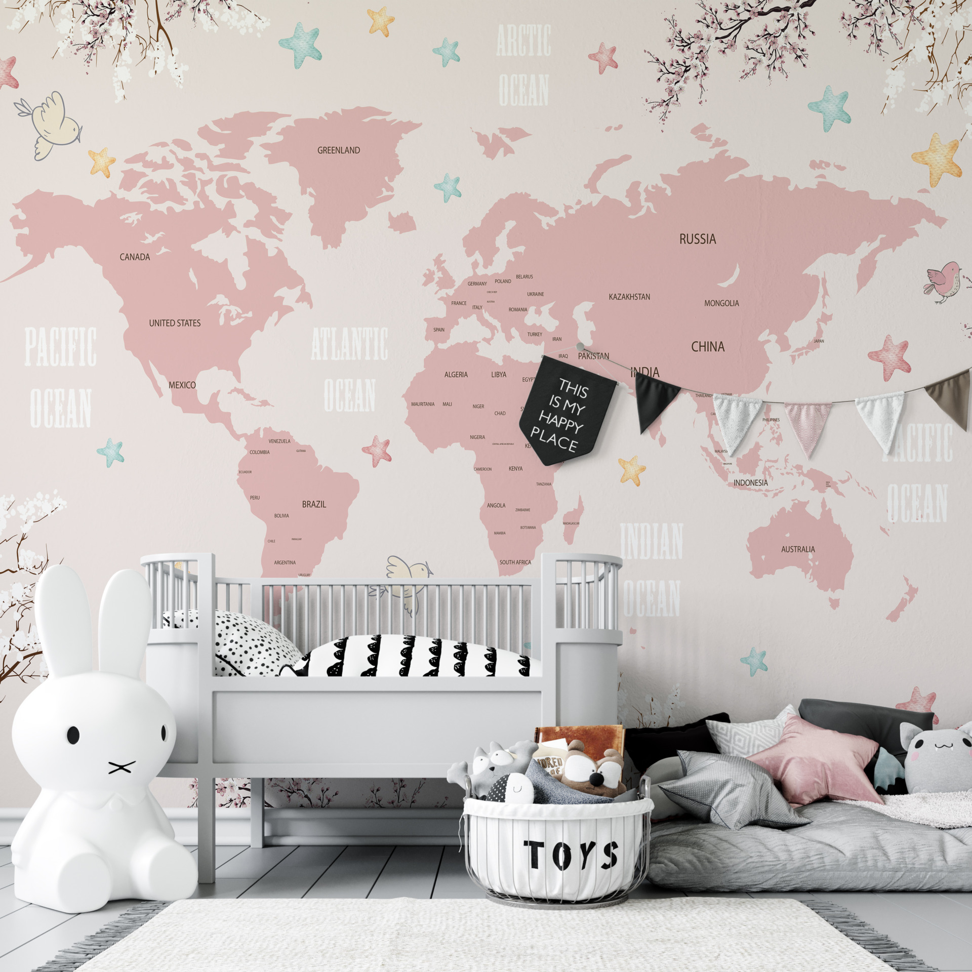 Vårkarta över världen väggmålning