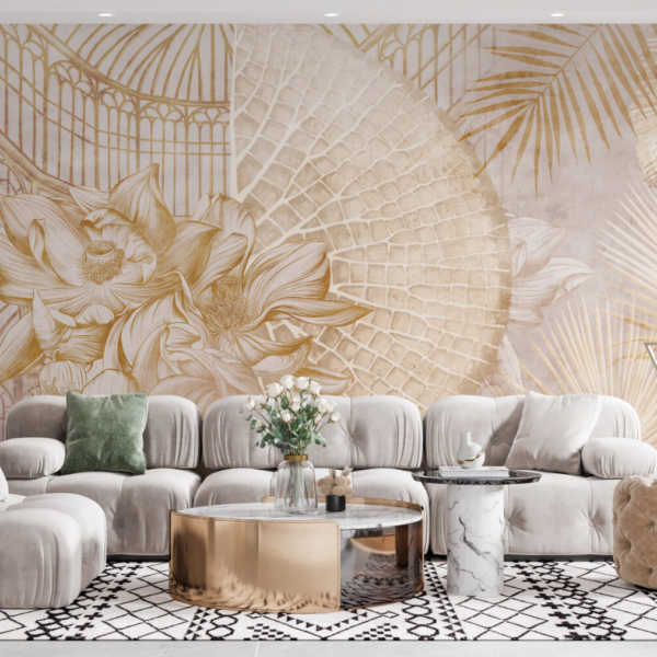 Fototapete Seerosen und Palmblätter