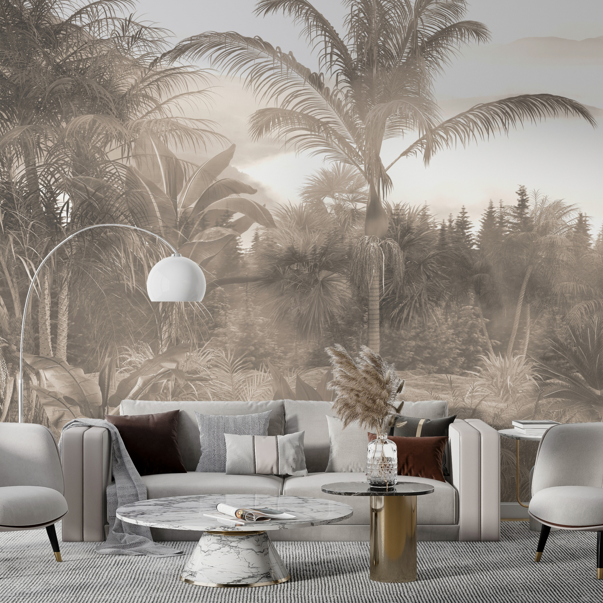 Fototapet Hög palm i dimman