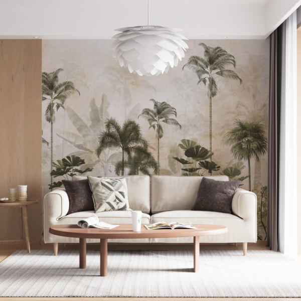 Fototapete Hohe Palmen jenseits des Nebels