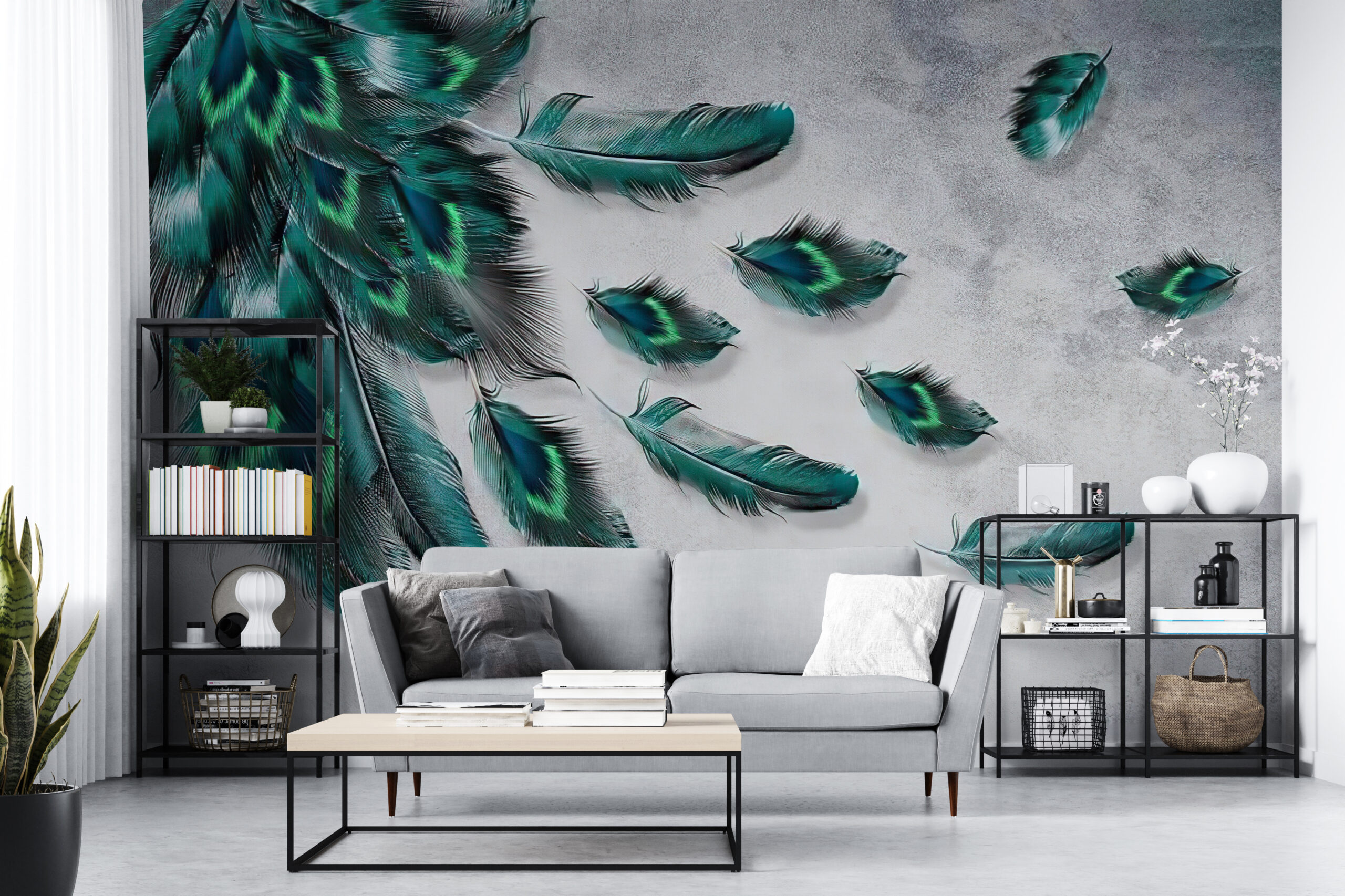 Påfågel Fjäder Grön väggmålning