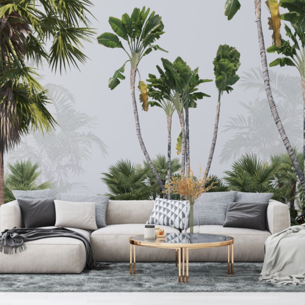 Fototapete mit tropischem Grün und Nebel