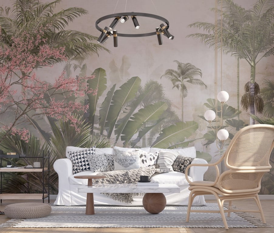 Väggmålning Grön djungel i dimman