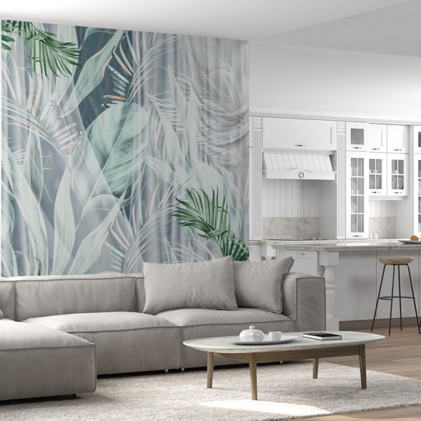 Wandgemälde Grünes Laub hinter dem Vorhang
