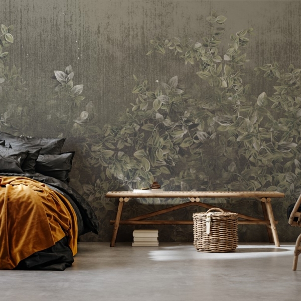 Fototapete Grüner Efeu auf dunklem Hintergrund