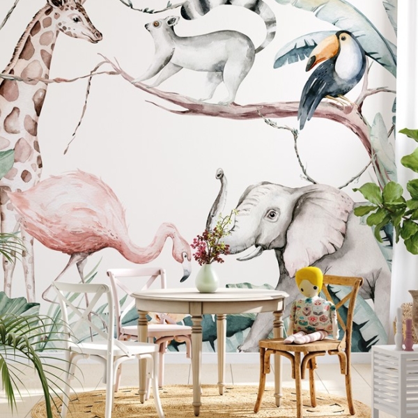 Wandmalerei mit wilden afrikanischen Tieren