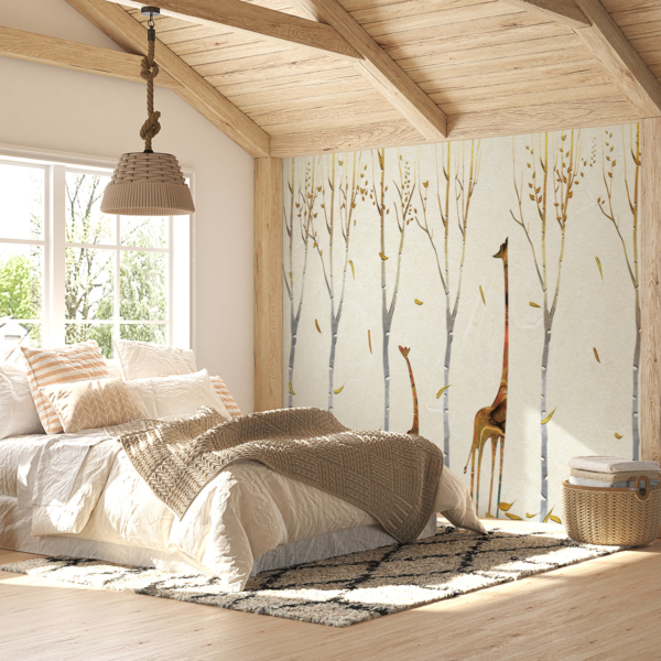 Wandgemälde mit Giraffen zwischen den Bäumen