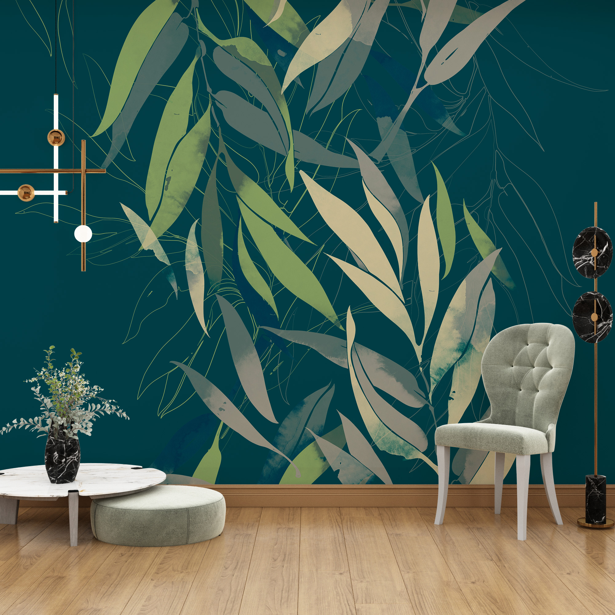 Wandmalerei Blätter Dunkelgrün
