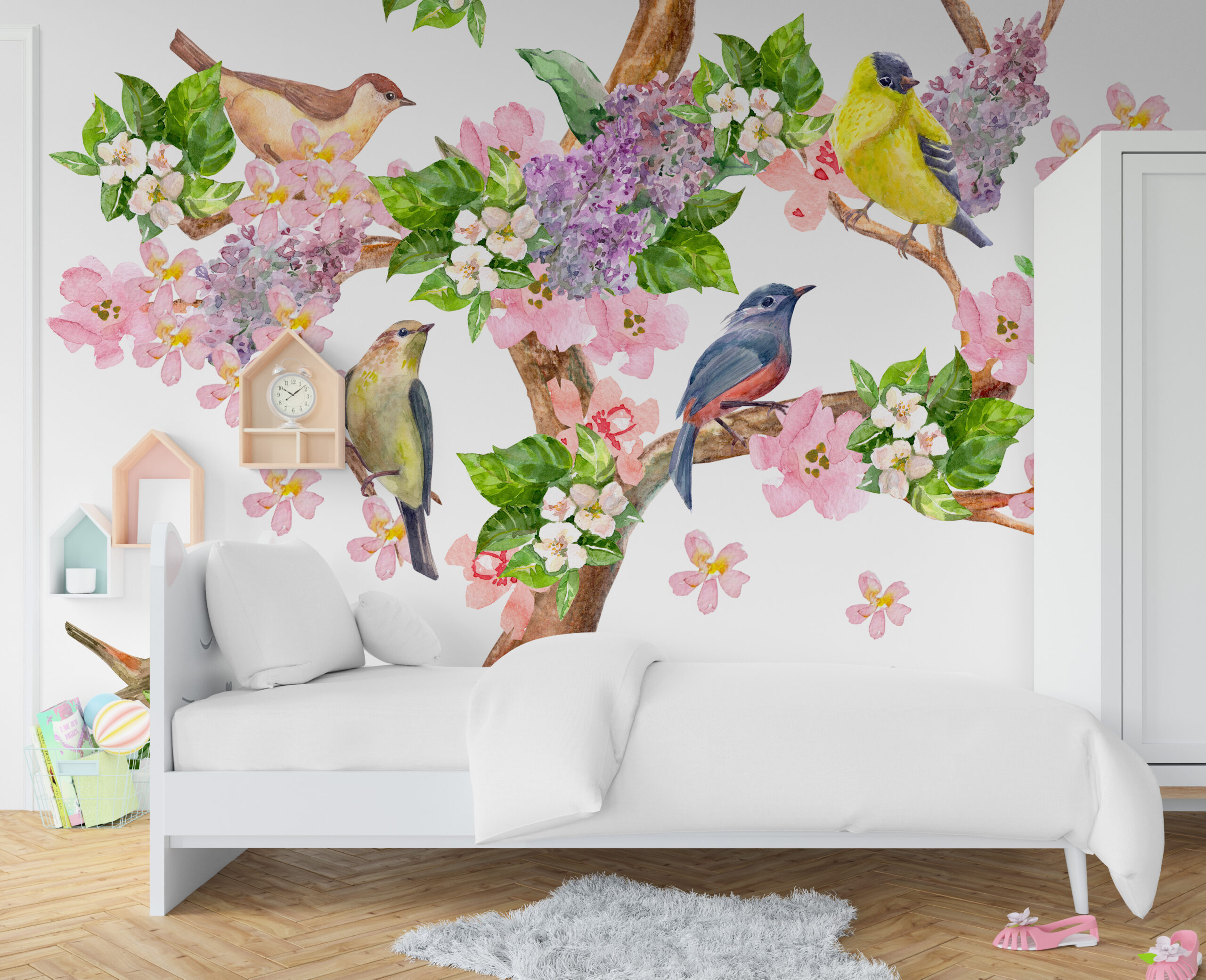 Väggmålning Fåglar på en trädgren