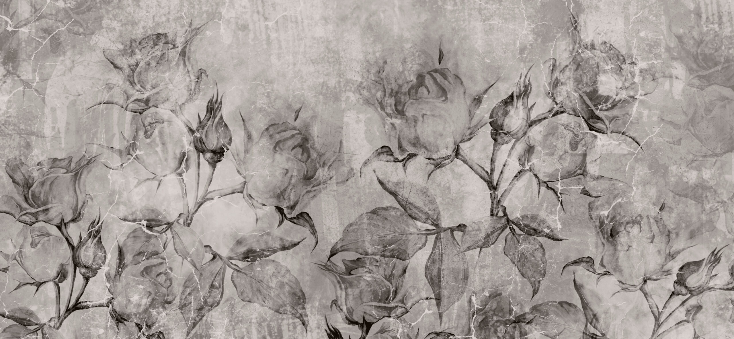 Black,And,White,Vintage,Roses,,Wall,Murals,In,The,Interior