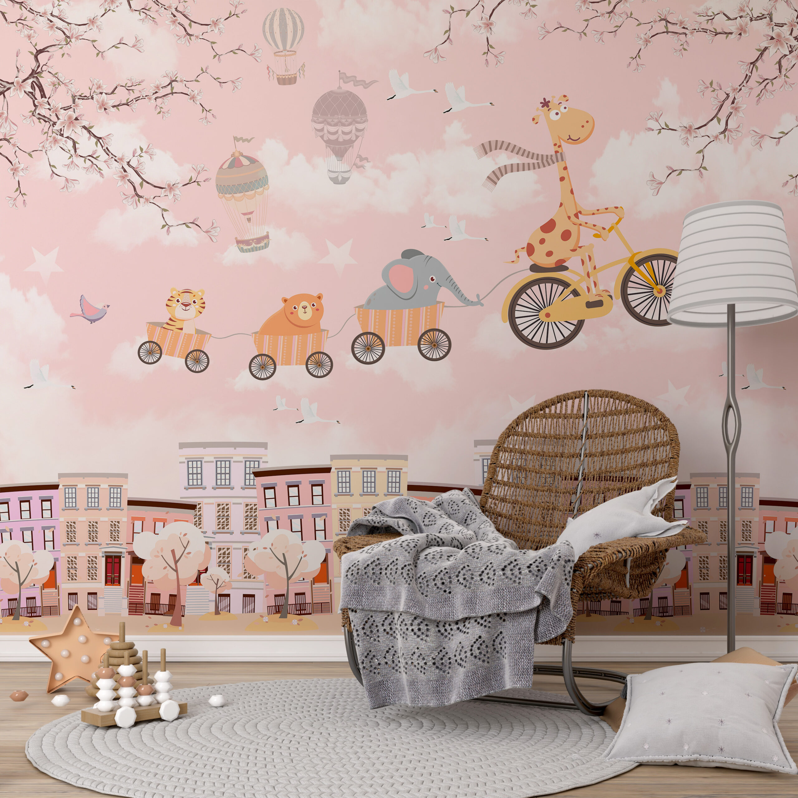 Fototapete Fliegender Zoo In Rosa