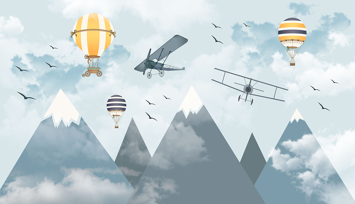 Picture,For,Children,With,Mountains,,Balloons,And,Airplanes,Background,For