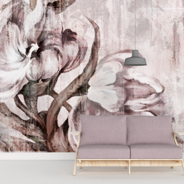 Tapete Blumen Grau Beige