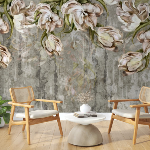 Tapete Hängende Blumen auf einem dunklen Hintergrund