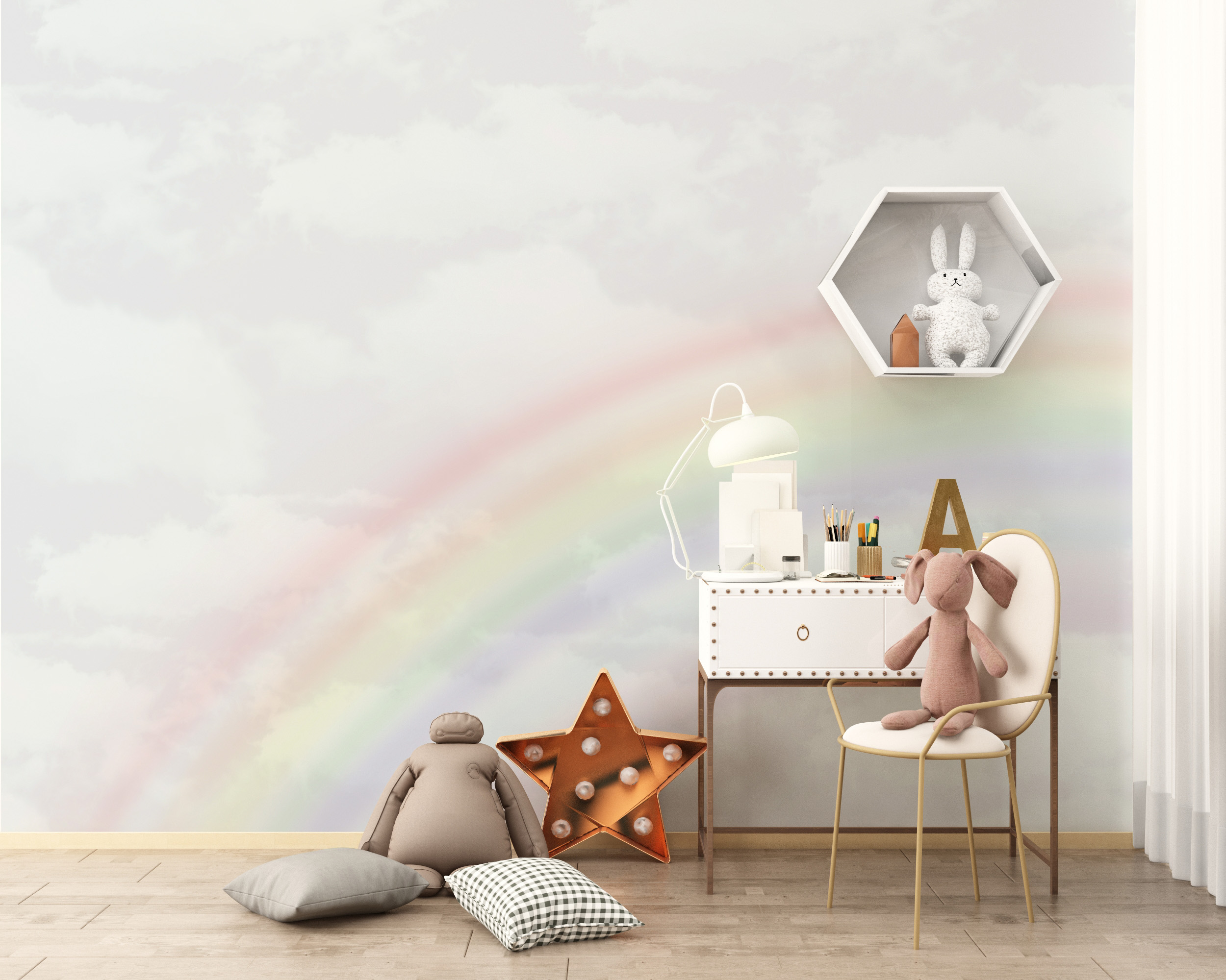 Wandmalerei Regenbogen inmitten der Wolken