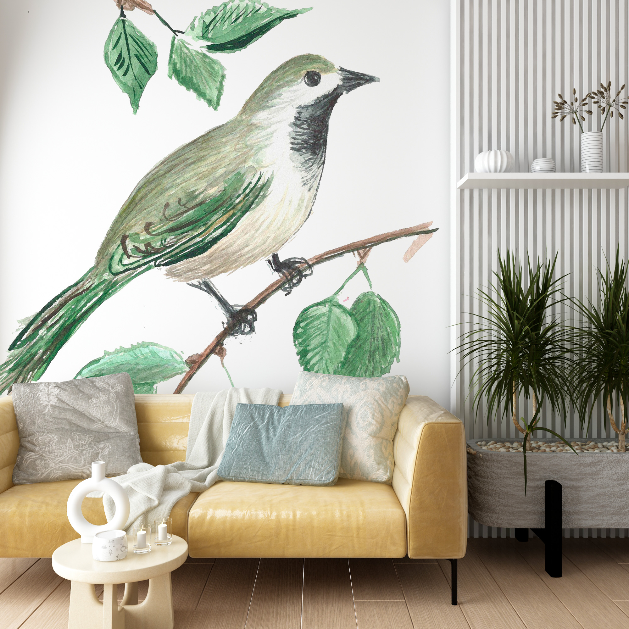 Väggmålning Fågel på en trädgren