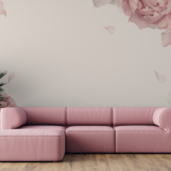 Fototapete Blumen in Rosa und Beige