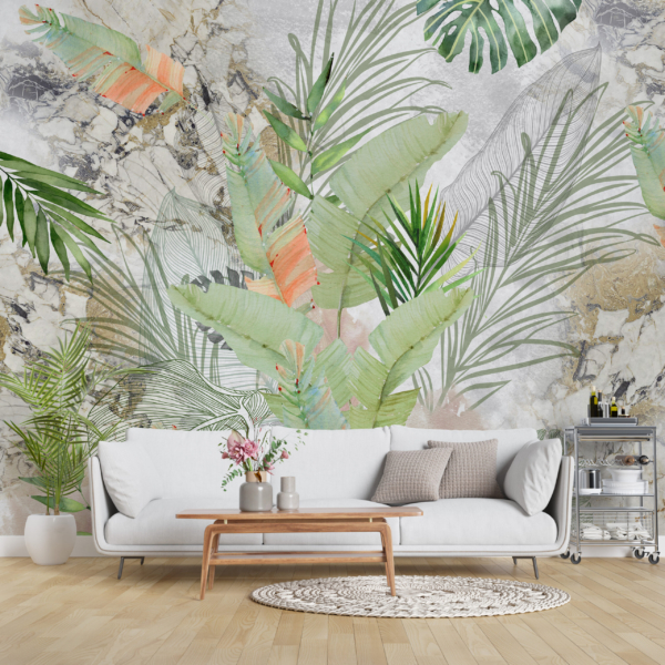 Fototapete Tropische Blätter aus Marmor
