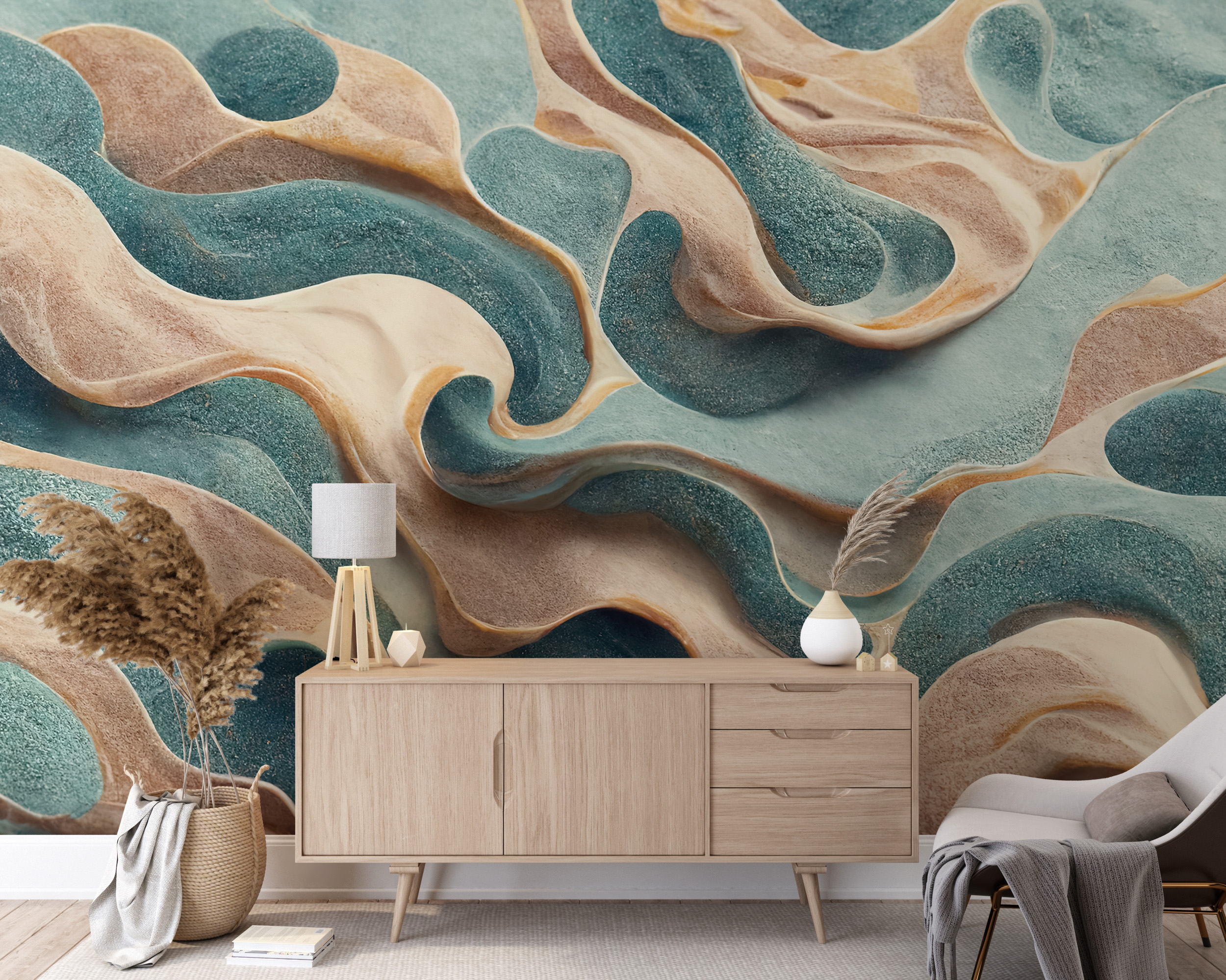 Väggmålning Gyllene vågor