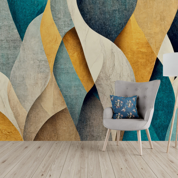 Tapete Abstraktion in Beige und Türkis