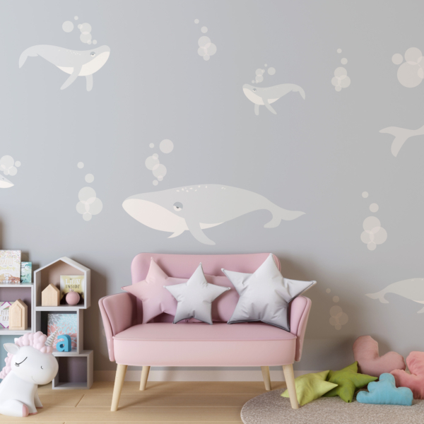 Fototapete Unterwasser Wale Grau