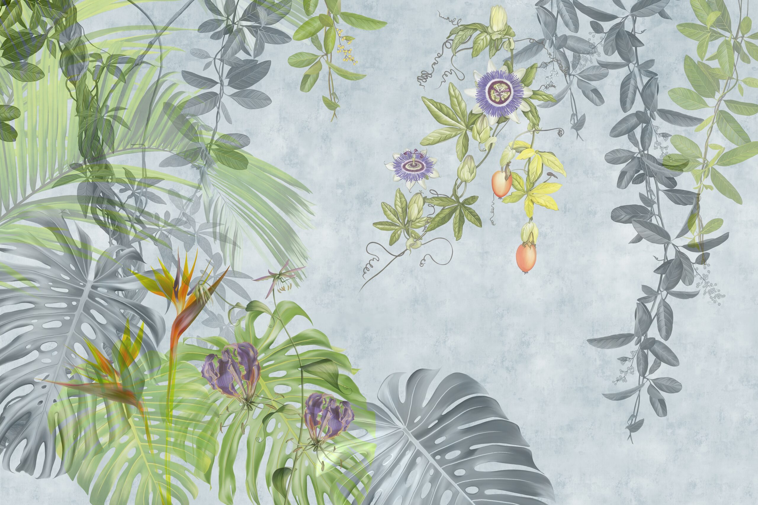 Tropical,Plants,,Flowers,And,Leaves,On,A,Light,Background.,Great