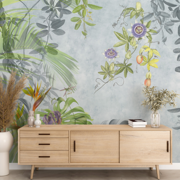 Wandmalerei mit Blättern und Blumen