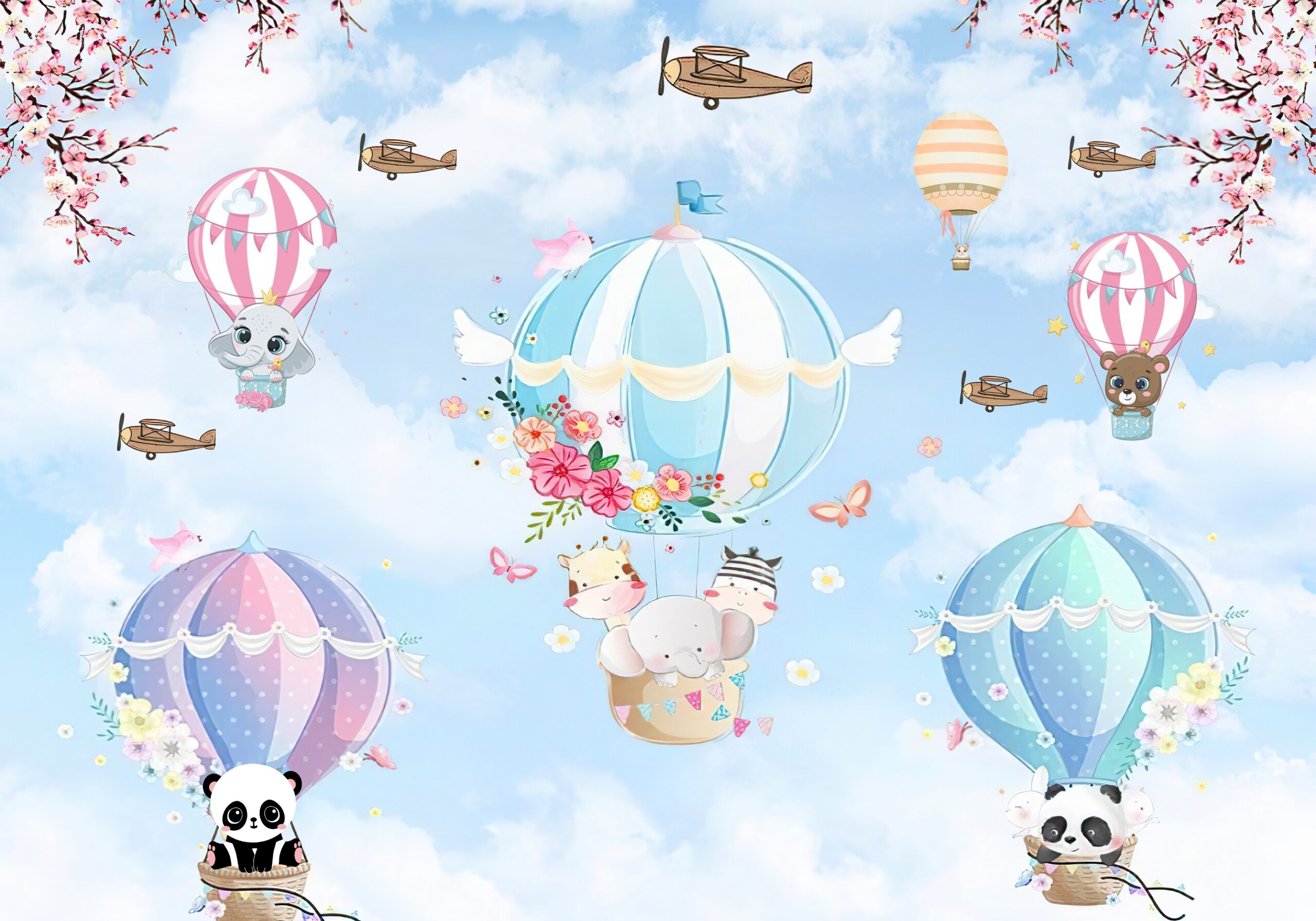 3d,Wallpaper,Watercolor,Baby,Air,Balloon,Seamless,Pattern
