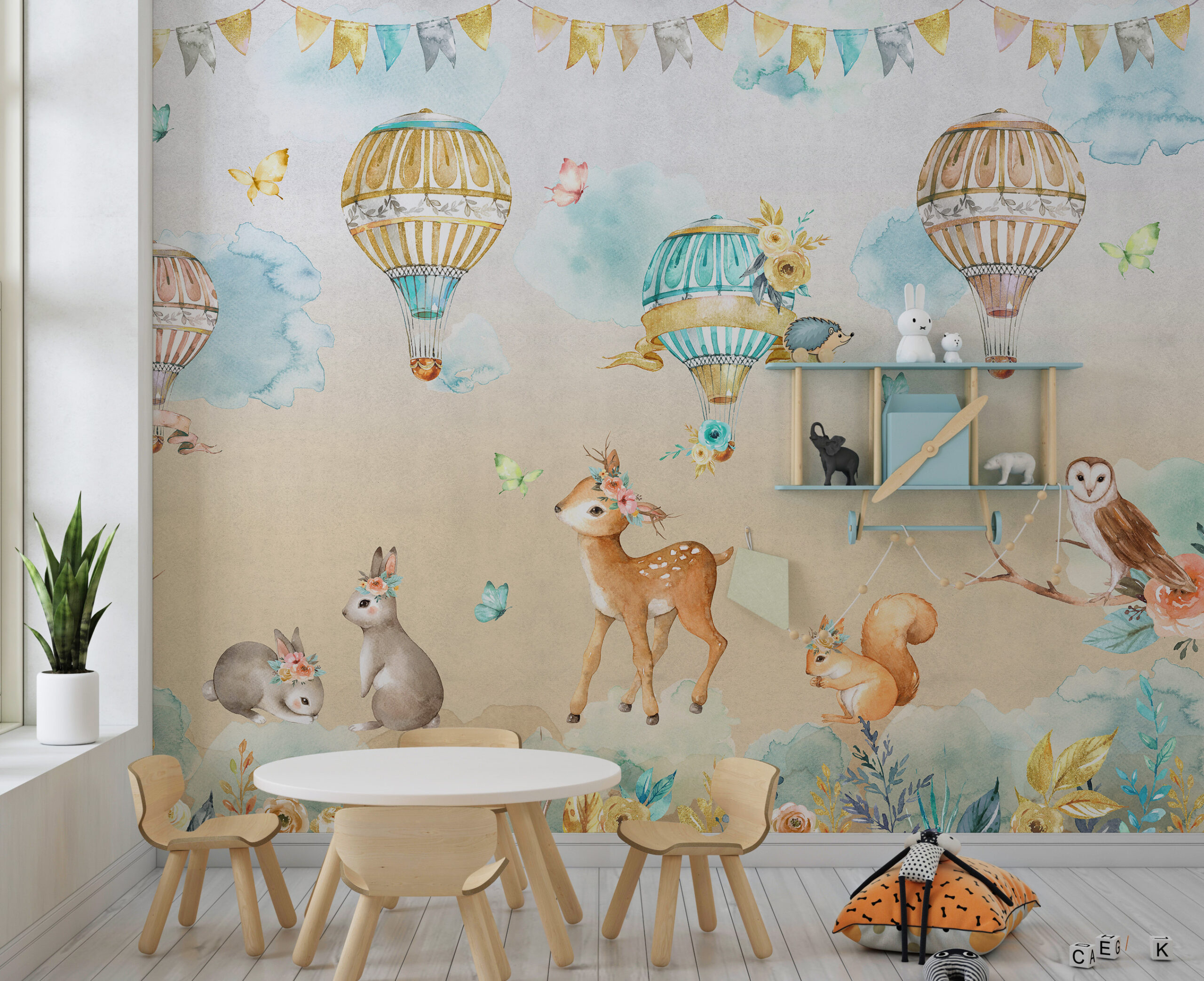 Väggmålning Skogsdjur i molnen