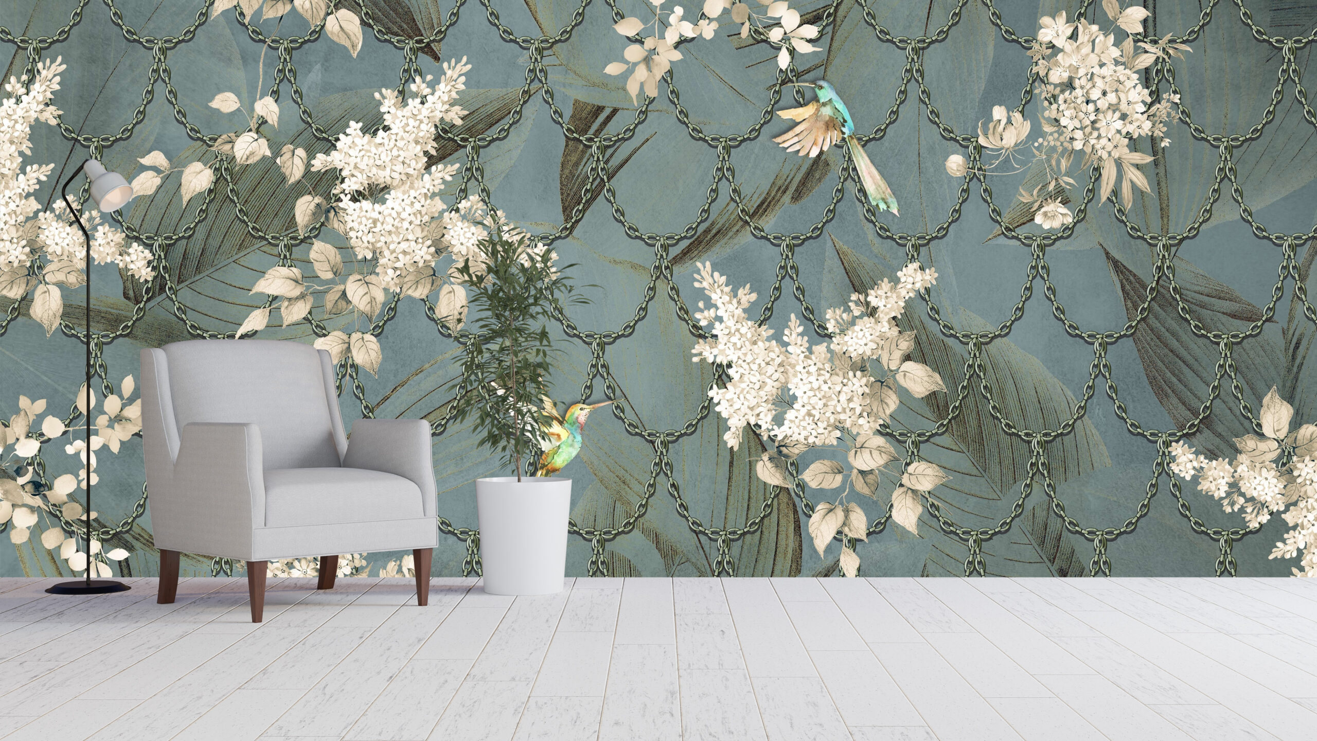 Väggmålning Tropisk skog bakom kedjor