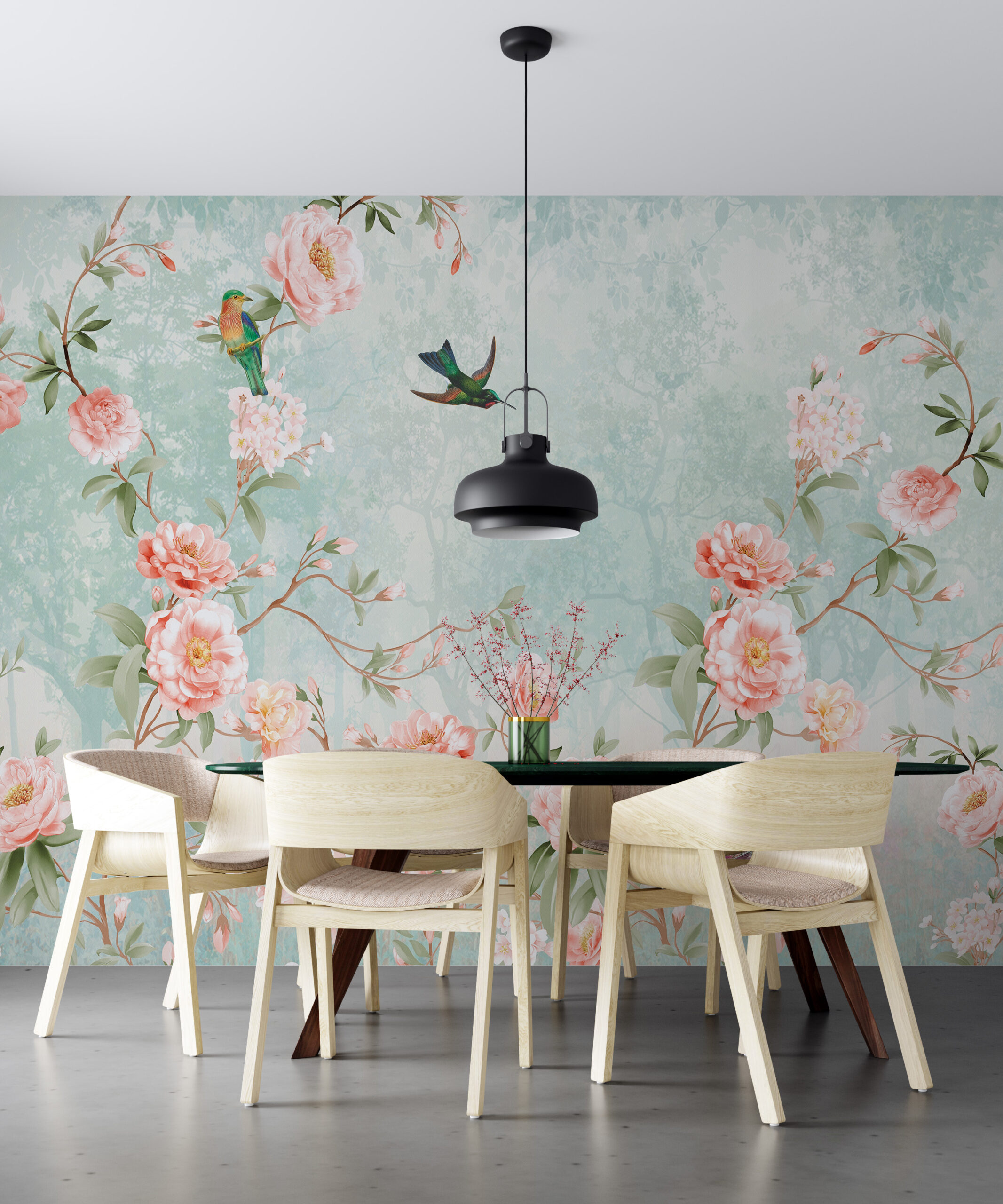 Persika rosa blomma väggmålning