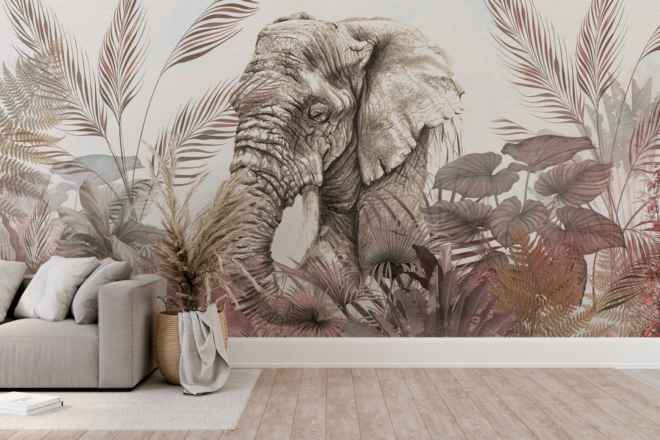 Fototapete Elefant Tropisch Rosa