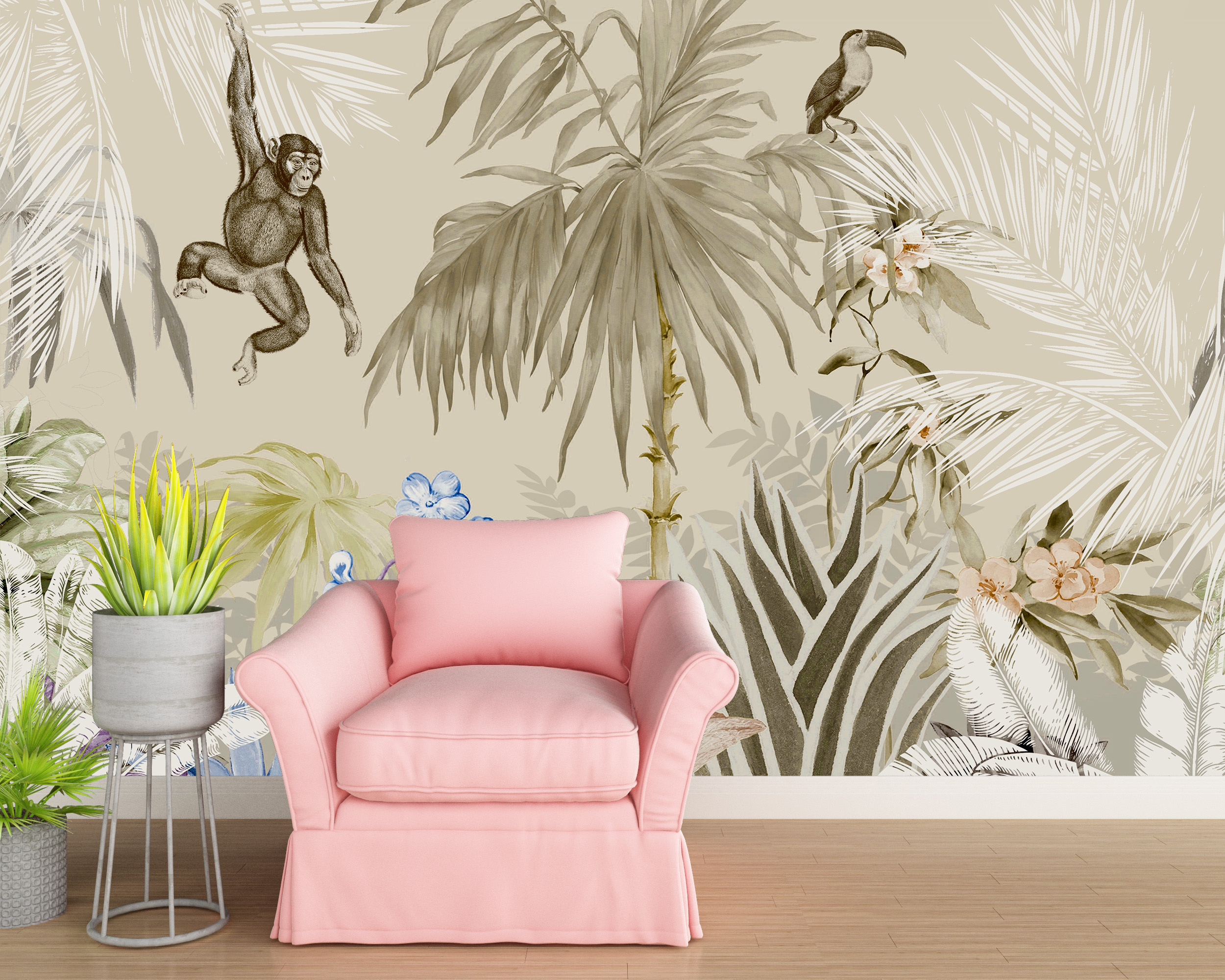 Affe Dschungel Fototapete Beige