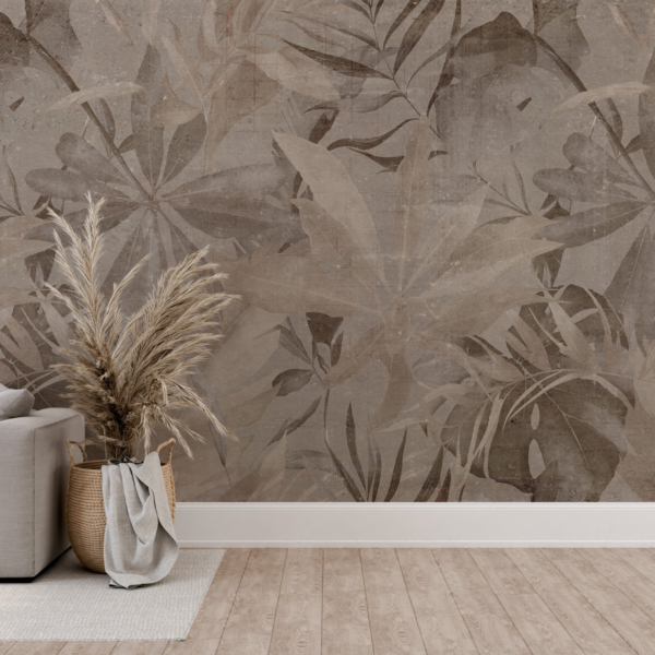 Fototapete mit Blättern in Beige und Braun