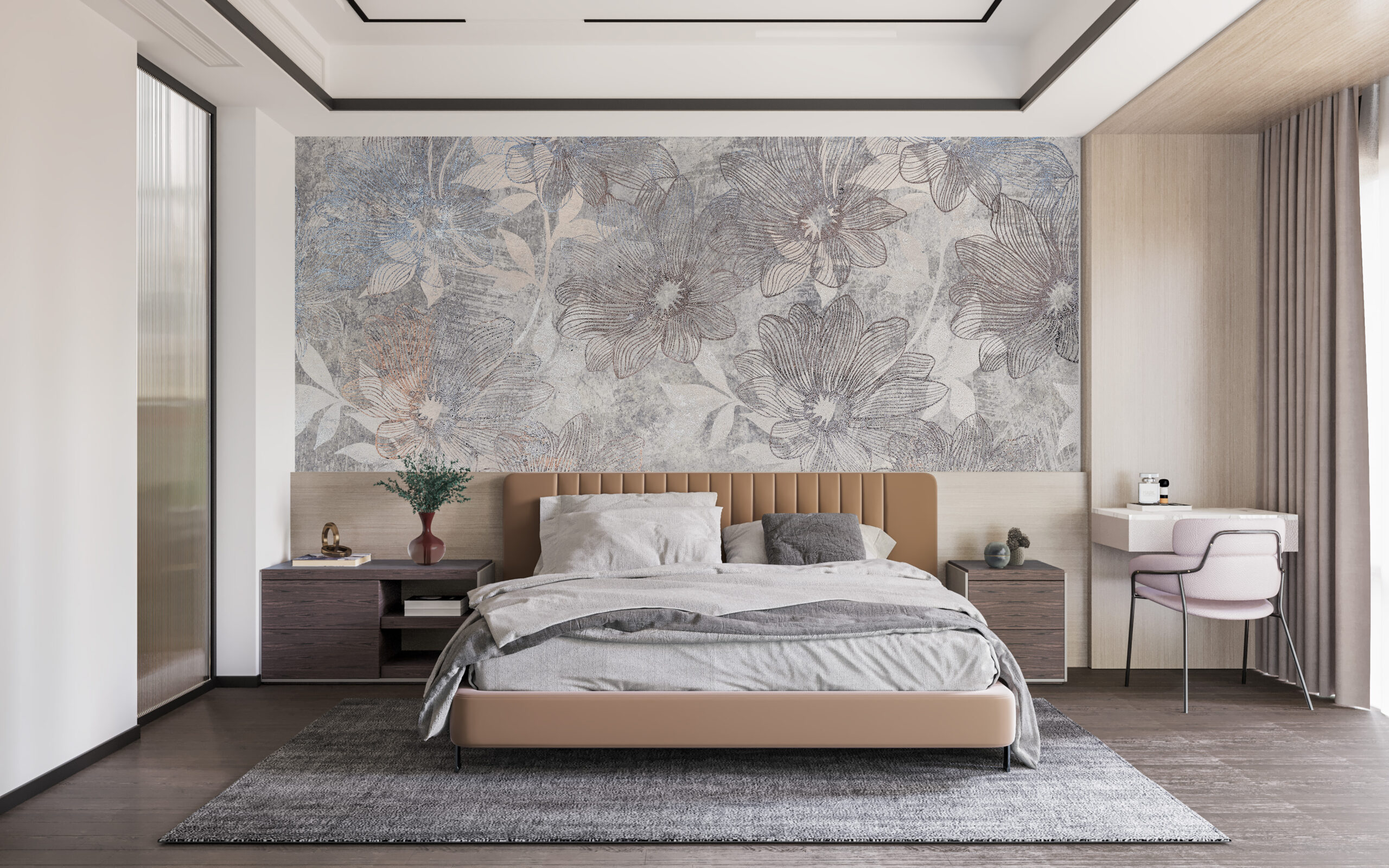 Fototapet Blommor i grått