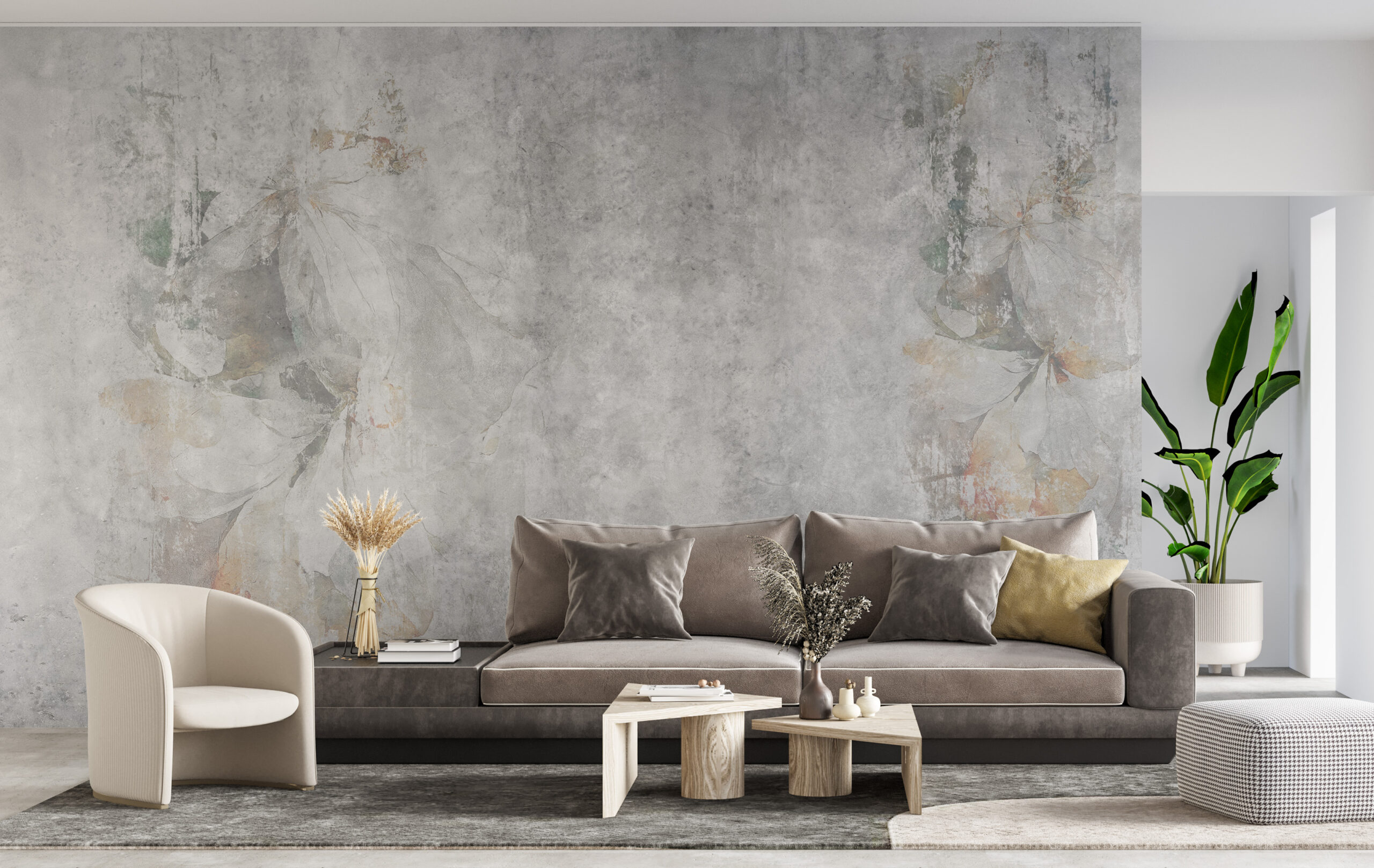 Tapet Grå med blommiga inslag