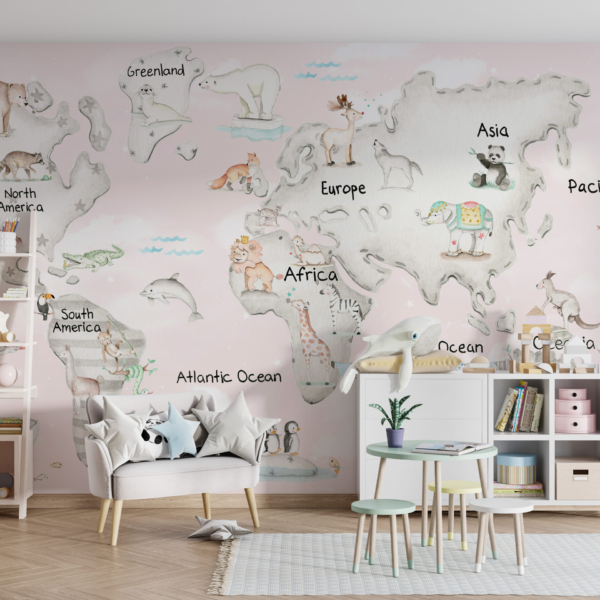 Wallpaper Weltkarte Rosa