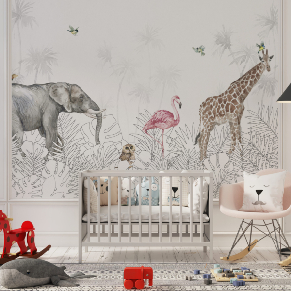Tapete Dschungel Weiß