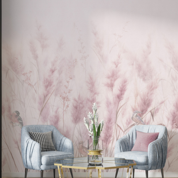 Tapete Körner und Vögel Rosa