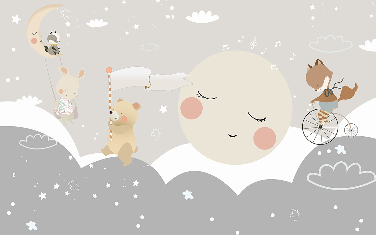 Cute,Animals,Children's,Room,Wallpaper,Design,-,3d,Illustration